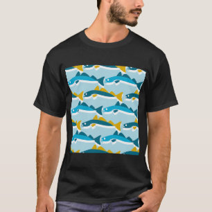 Blue Yellow Sardine Pattern T-Shirt
