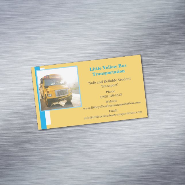  Blue Yellow School Bus Driver Business Card Magnet (In Situ)