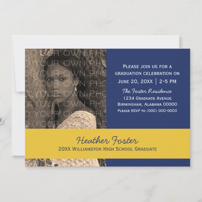 Blue/Yellow School Color Blocks Grad Invite (Front)