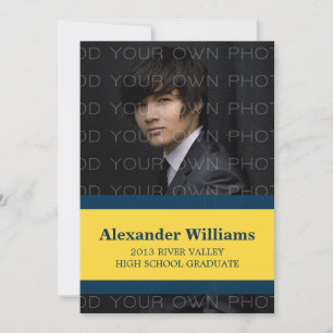 Blue/Yellow School Color Stripes Grad Invite