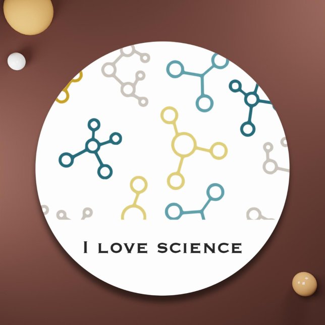 Blue Yellow Science Molecules Personal Stationery Classic Round Sticker (Creator Uploaded)