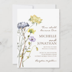Blue Yellow Simple Wildflowers Christian Wedding Invitation | Zazzle