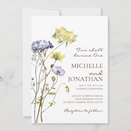 Blue Yellow Simple Wildflowers Christian Wedding  Invitation