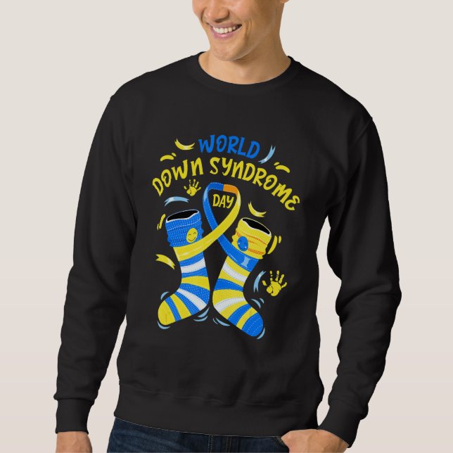 Blue Yellow Sock 21 Awareness Day Ribbon World Dow Sweatshirt (Front)