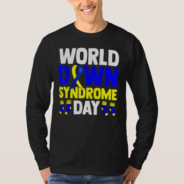 Blue Yellow Socks World Down Syndrome Awareness Da T-Shirt (Front)