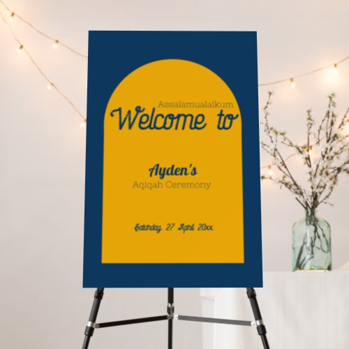 Blue Yellow Solid Aqiqah Baby Shower Welcome Sign