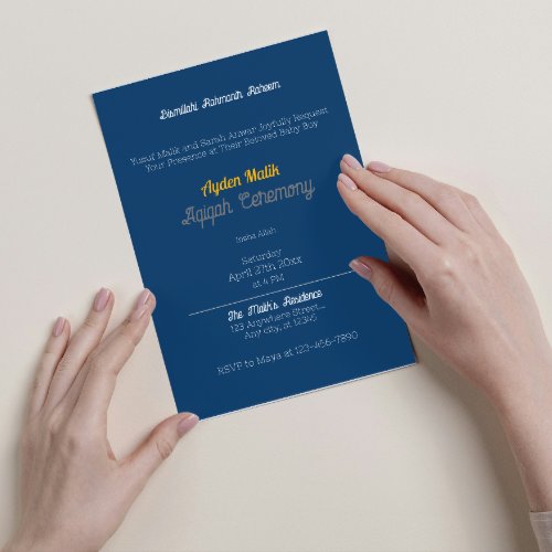 Blue Yellow Solid Color Plain Aqiqah Baby Shower Invitation