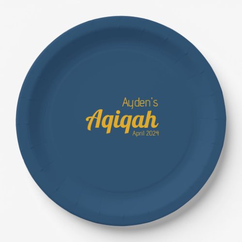 Blue Yellow Solid Color Plain Aqiqah Baby Shower Paper Plates