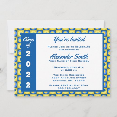 Blue Yellow Square Dot Border Graduation Party Inv Invitation