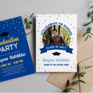 Blue & Yellow Stars Celebrate the Graduate Photo Invitation
