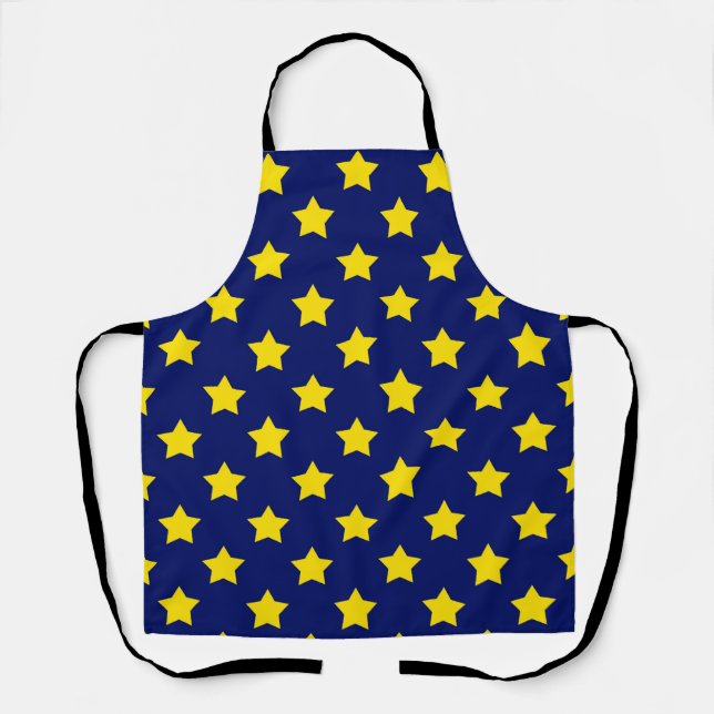 Blue Yellow Stars Pattern Decorative Apron (Front)