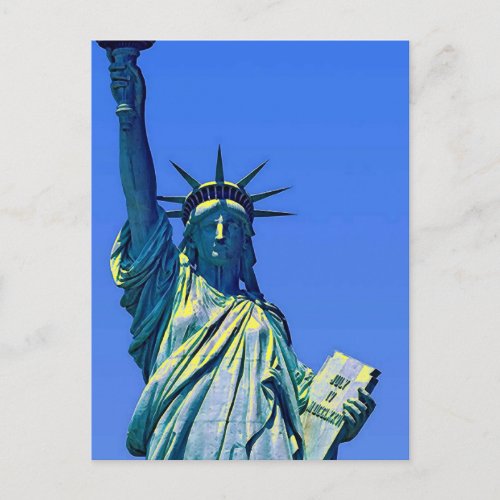 Blue Yellow Statue of Liberty Post Card