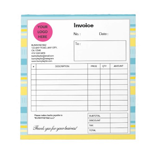 Blue Yellow Stripe Company Business Shop Invoice Notepad