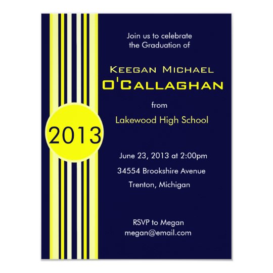 Blue &amp; Yellow Striped Graduation Party Invitation | Zazzle.com