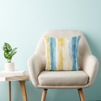 Blue & Yellow Stripes – Mediterranean Coastal Throw Pillow