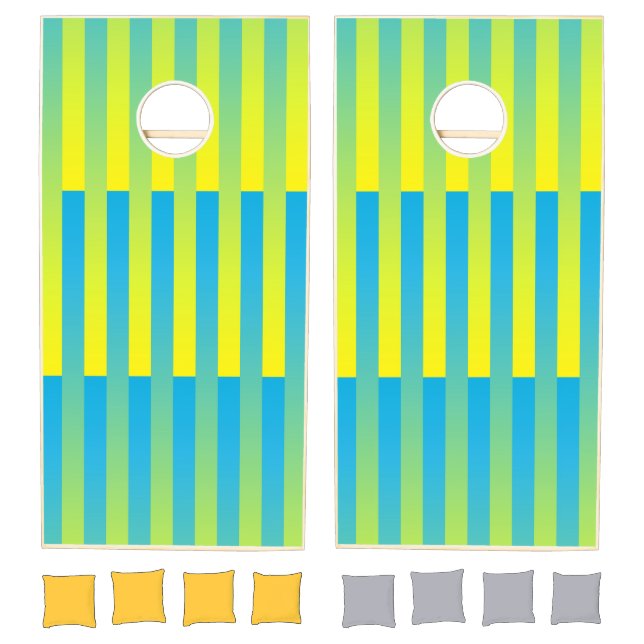 Blue Yellow Stripes Pattern Cornhole Set (Set)