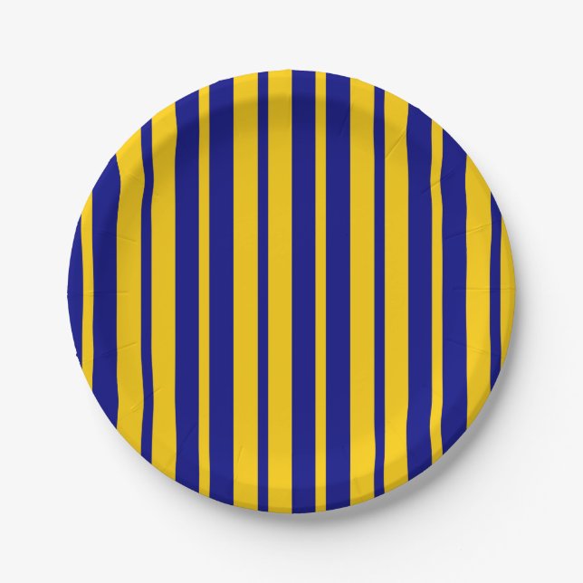 Blue Yellow Stylish Stripes Pattern Design  Paper Plates (Front)