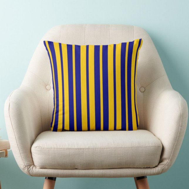 Blue Yellow Stylish Stripes Pattern Design  Throw Pillow (Creator Uploaded)