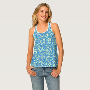 Blue Yellow Summer Lilies Pattern Casual Women's Tank Top