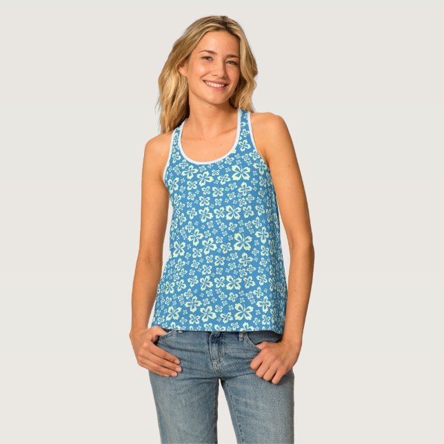 Blue Yellow Summer Lilies Pattern Casual Women's Tank Top (Front Full)