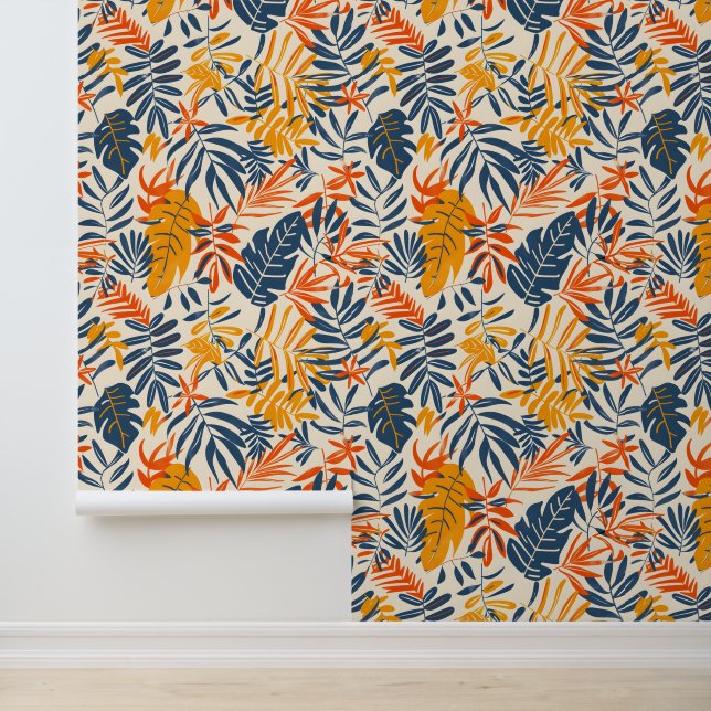 Blue Yellow Summer Tropical Palm Leaves Wallpaper (Application)