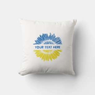 Blue/yellow sunflower. Custom text. Customizable Throw Pillow