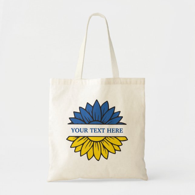 Blue/yellow sunflower. Custom text. Customizable Tote Bag (Front)