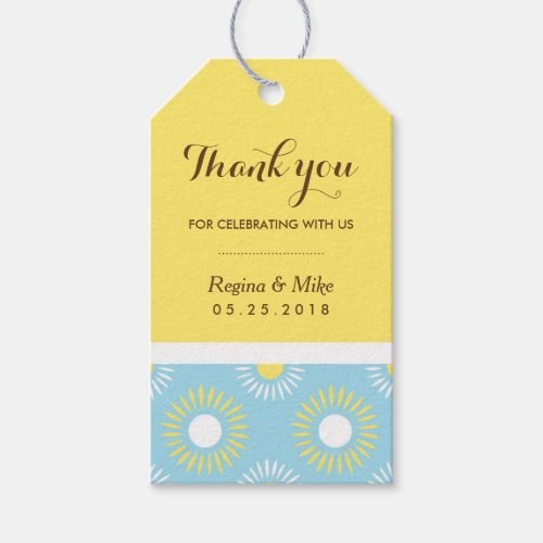 Blue Yellow Sunflower Pattern Gift Tag for Wedding