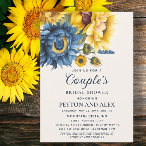 Blue Yellow Sunflowers Couples Bridal Shower Invitation