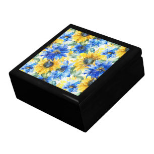 Blue Yellow Sunflowers Floral Gift Box