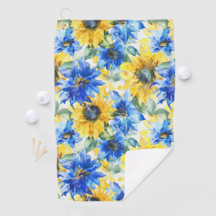 Blue Yellow Sunflowers Floral Golf Towel