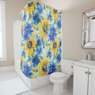 Blue Yellow Sunflowers Floral Shower Curtain