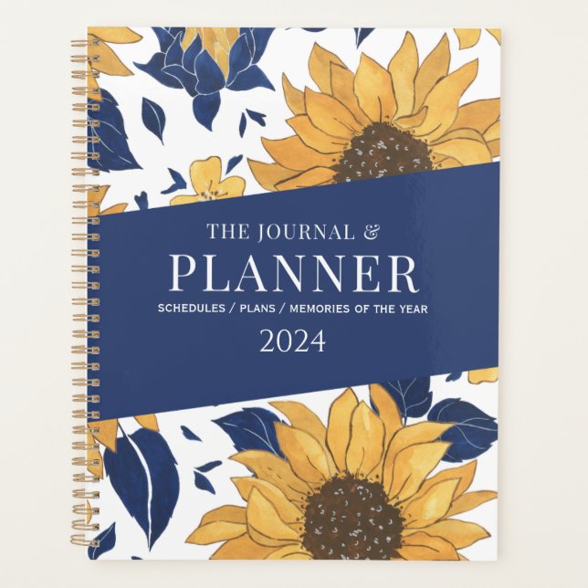 blue yellow sunflowers simple elegant aesthetic planner (Front)