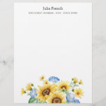 Blue Yellow Sunflowers Summer Personalize  Letterhead<br><div class="desc">Personalized letterhead with a colorful design featuring yellow sunflowers,  capturing the essence of a bright summer day. The combination of these colors brings warmth and cheerfulness to your correspondence,  making it perfect for personal use during the sunny season.</div>