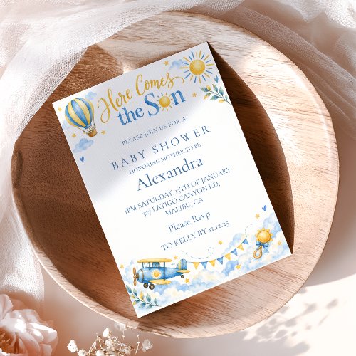 Blue Yellow Sunshine Adventure Baby Shower Invitation