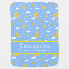 Blue & Yellow Sunshine Sky Personalized Name Baby Blanket