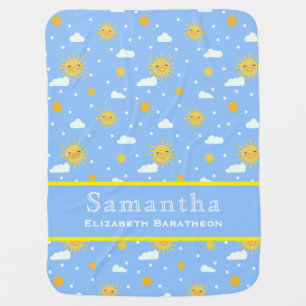 Blue & Yellow Sunshine Sky Personalized Name Baby Blanket