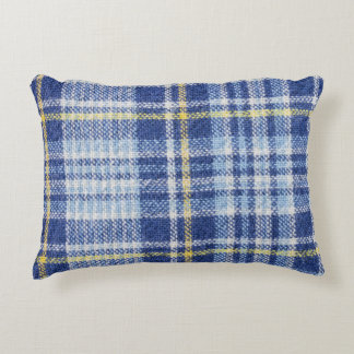 Blue Yellow Tartan: Fashionable Plaid Accent Pillow