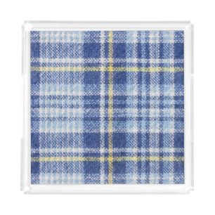 Blue Yellow Tartan: Fashionable Plaid Acrylic Tray