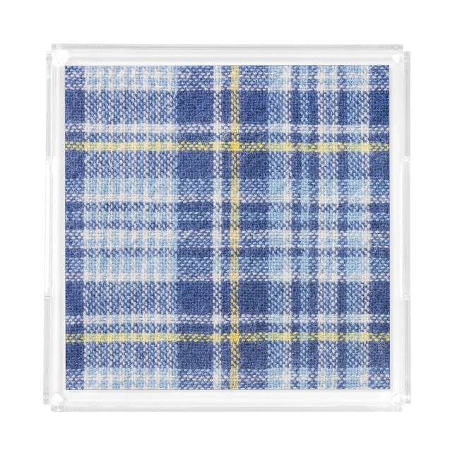 Blue Yellow Tartan: Fashionable Plaid Acrylic Tray (Front)