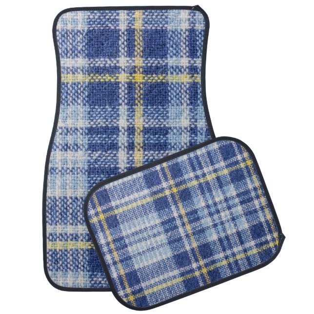 Blue Yellow Tartan: Fashionable Plaid Car Floor Mat (Set)