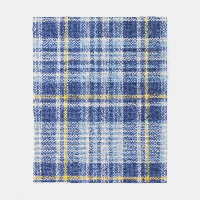 Blue Yellow Tartan: Fashionable Plaid Fleece Blanket (Front)