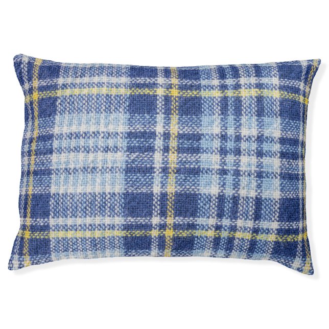 Blue Yellow Tartan: Fashionable Plaid Pet Bed (Front)
