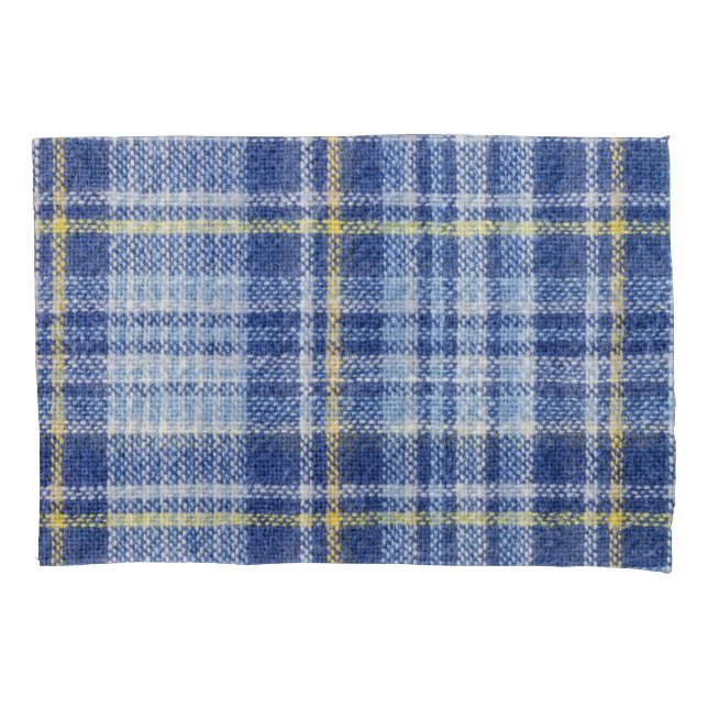 Blue Yellow Tartan: Fashionable Plaid Pillow Case (Front)