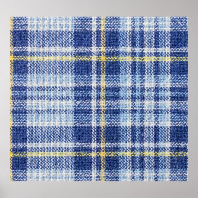 Blue Yellow Tartan: Fashionable Plaid Poster (Front)