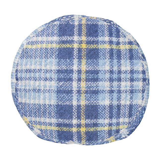 Blue Yellow Tartan: Fashionable Plaid Pouf (Bottom)
