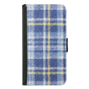 Blue Yellow Tartan: Fashionable Plaid Samsung Galaxy S5 Wallet Case