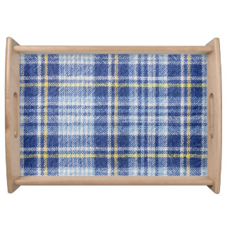 Blue Yellow Tartan: Fashionable Plaid Serving Tray