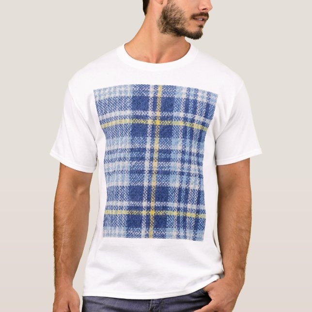 Blue Yellow Tartan: Fashionable Plaid T-Shirt (Front)