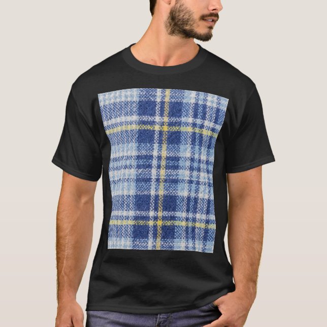 Blue Yellow Tartan: Fashionable Plaid T-Shirt (Front)